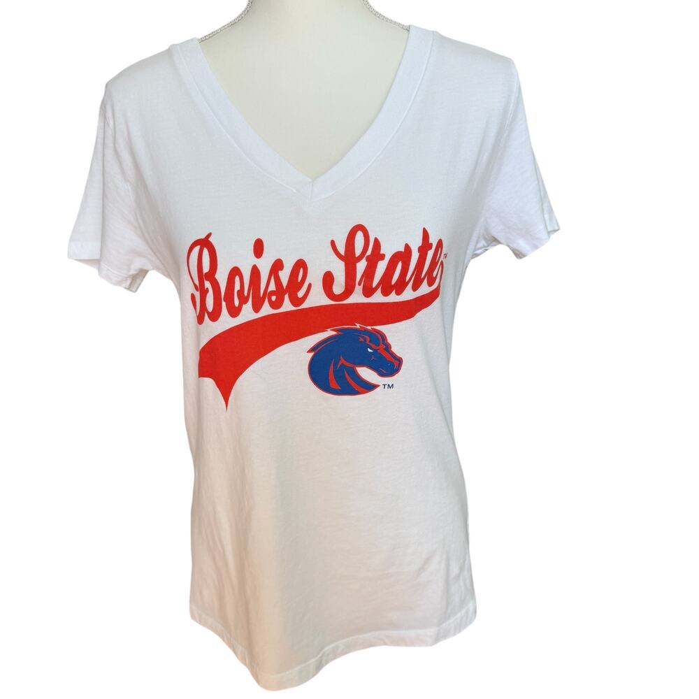 BOISE STATE White T-Shirt Womens Medium V-Neck Collegiate